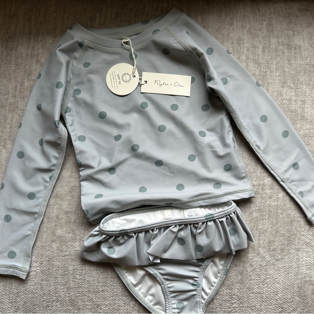 Rylee + Cru Kids Swim Set - Light Green Polka Dot